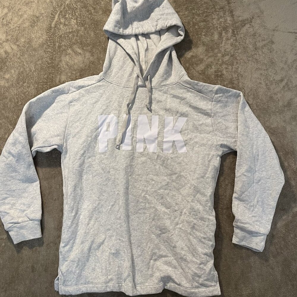 Victoria's Secret PINK Hoodie Women's Size Small Campus Oversized Fleece Gray